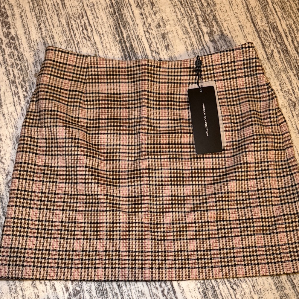 French Connection Plaid Mini Skirt in Pink and Black